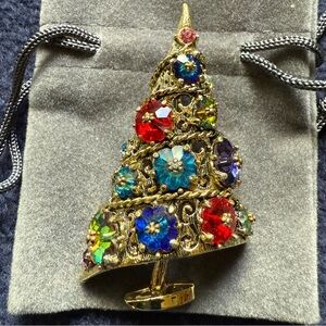 Weiss Sugarplum Rivoli Christmas Tree Rhinestone Brooch Gold  Vintage 1960s